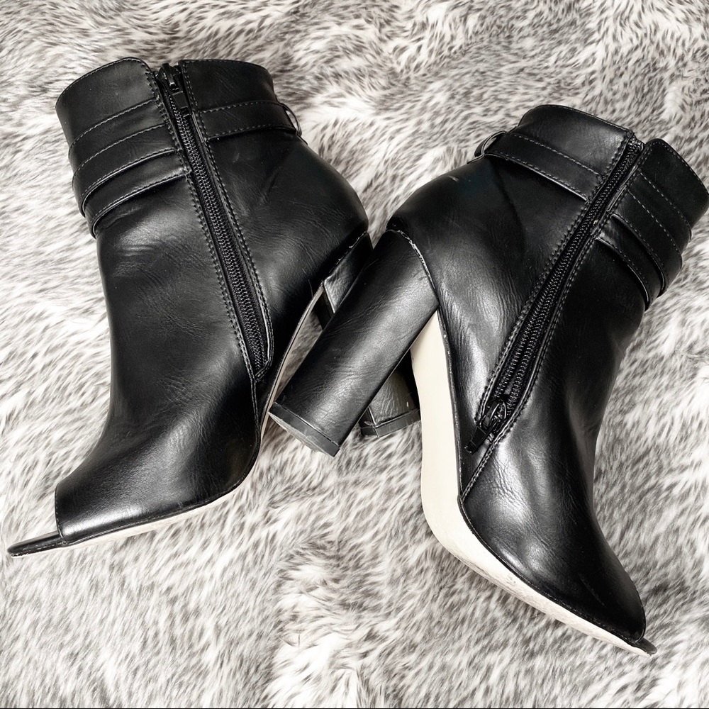 Black Faux Leather Peep toe booties ▪️ Just Fab